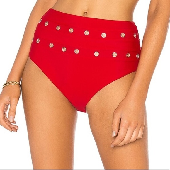 Lovers and Friends Swim Suit Bikini Bottom XXS Red High Waisted Grommets - Picture 1 of 5